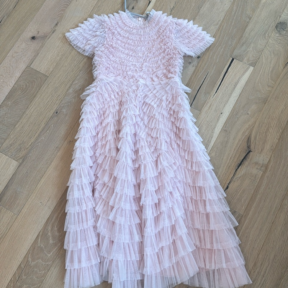 Mac Duggal Pink Ruffled Tiered Gown for Weddings